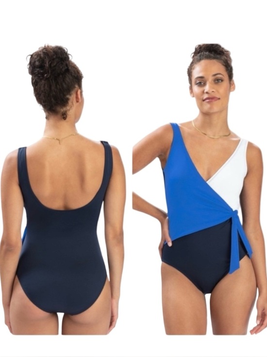 Dolphin Other - NWT DOLPHIN Aquashape Wrap Front One Piece Swimsuit Navy Capri Blue Size 8